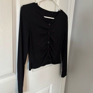 Black Long Sleeve Button-Up Top